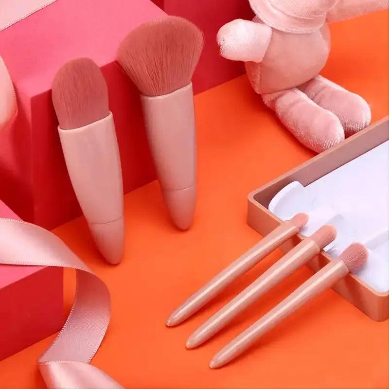 5pcs Travel Size Makeup Brushes Set Mini Makeup Brushes, Small Complete Function Cosmetic Brushes Kit With Case And Mirror Perfe - Jess Deals