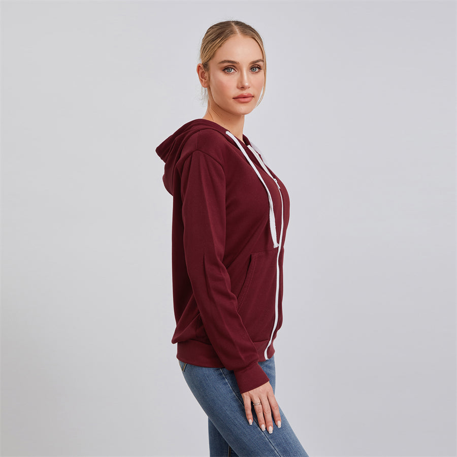 wsevypo Autumn Casual Sporty Hoodies Women's Long Sleeve Zip-up Hooded Sweatshirts with Front Pockets Street Workout Outwear