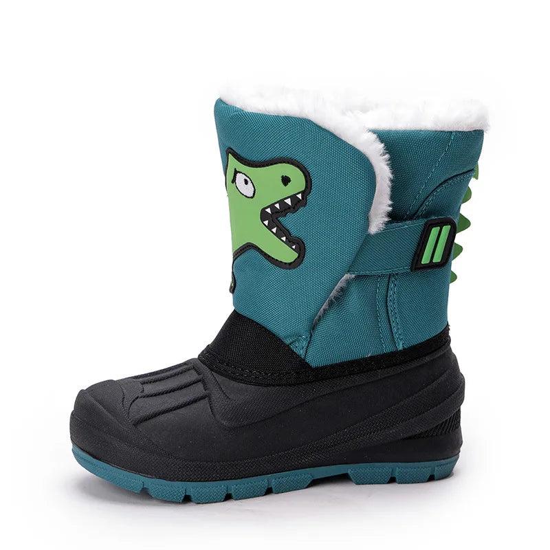 Winter Children Snow Boots Boys Girls Warm Waterproof Ski Boots Baby Cute Cartoon Dinosaur Print High Boots - Jess Deals