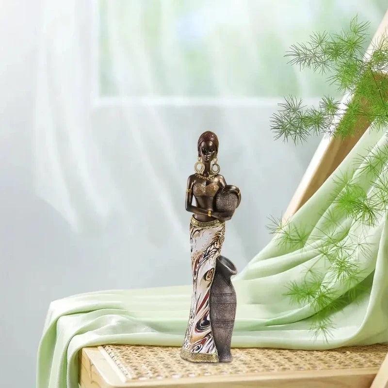 African Women Figurines Exotic Resin Character Statue Retro Black Women Sculpture Vintage Home Decor for Interior Cabinet - Jess Deals