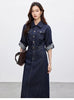SENTUBILA Cotton Denim Dresses for Womens Spring 2025 A-line Vintage Turn Down Collar Button Pockets Long Dresses W51L58809