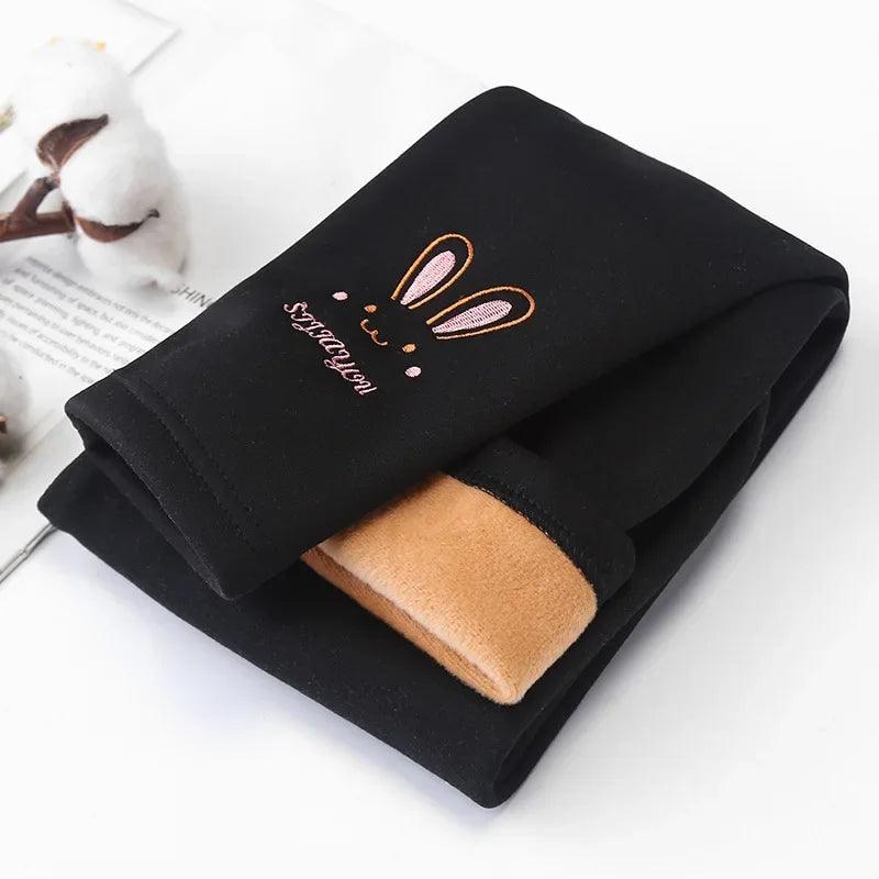 Autumn Winter Baby Girls Leggings Thick Warm Cute Rabbit Pants Kid Girl Plus Velvet Pants Children Solid Trousers 2-8Years - Jess Deals