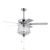 52 Inch Crystal Ceiling Fan , Modern Electrical Fan with 5 Wood Reversible Blades, 4 Bulbs Not Included,Noiseless Reversible AC
