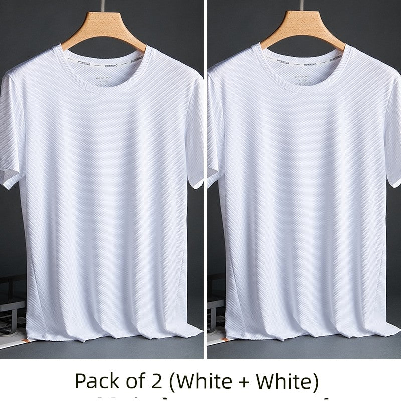 Silk Quick-Drying Middle-Aged round Neck Short-Sleeved T-shirt
