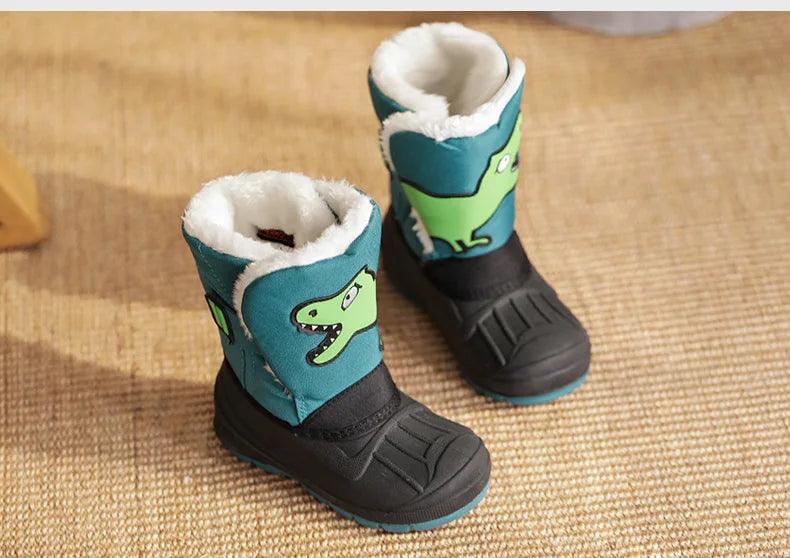 Winter Children Snow Boots Boys Girls Warm Waterproof Ski Boots Baby Cute Cartoon Dinosaur Print High Boots - Jess Deals