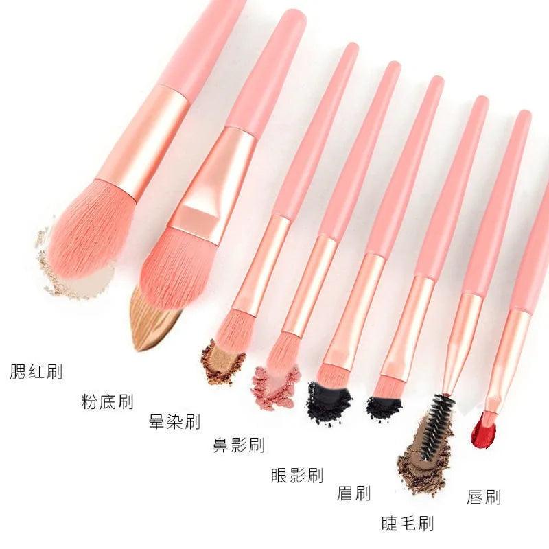 Mini Brush 8-Piece Makeup Bag Portable concealer powder brush set soft fur make-up tool - Jess Deals