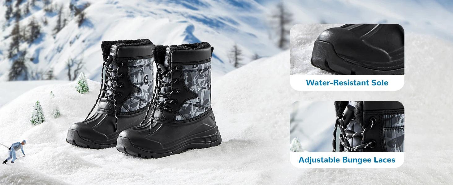 HOBIBEAR Boys Snow Boots with Insulation for Cold Weather Non-Slip Winter Shoes Lace-Up Waterproof Winter Boots - Jess Deals