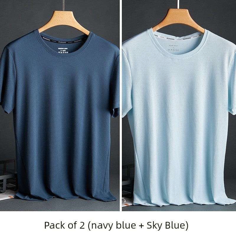 Silk Quick-Drying Middle-Aged round Neck Short-Sleeved T-shirt