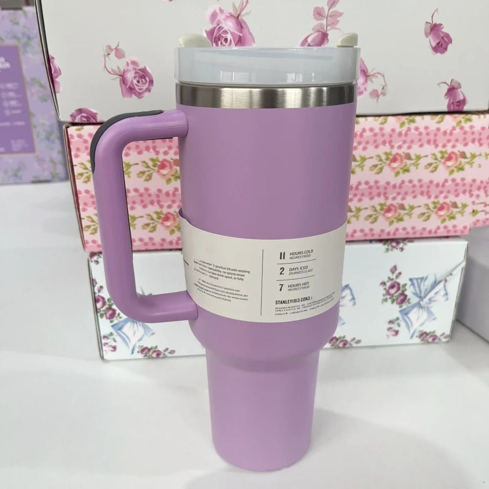 40oz Insulated Stainless Steel Cup with Handle and Straw | Travel Cup Holder | BPA Free