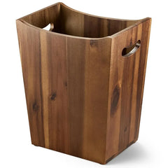 2 Gallons Rectangular Wastebasket - Acacia Wood Waste Basket with Handle