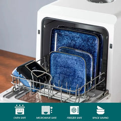 Stern Blue Dinner Set Square Reactive Glaze Tableware 12 Pieces Kitchen Dinnerware