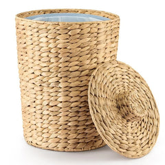 3 Gallons Wicker Woven Waste Basket with Lid  Handwoven
