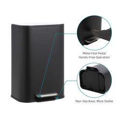 Bathroom Trash Can, 3.2 Gallon Stainless Steel Garbage Can with Lid, Rectangular Small Step Waste Bin with Foot Pedal Removable
