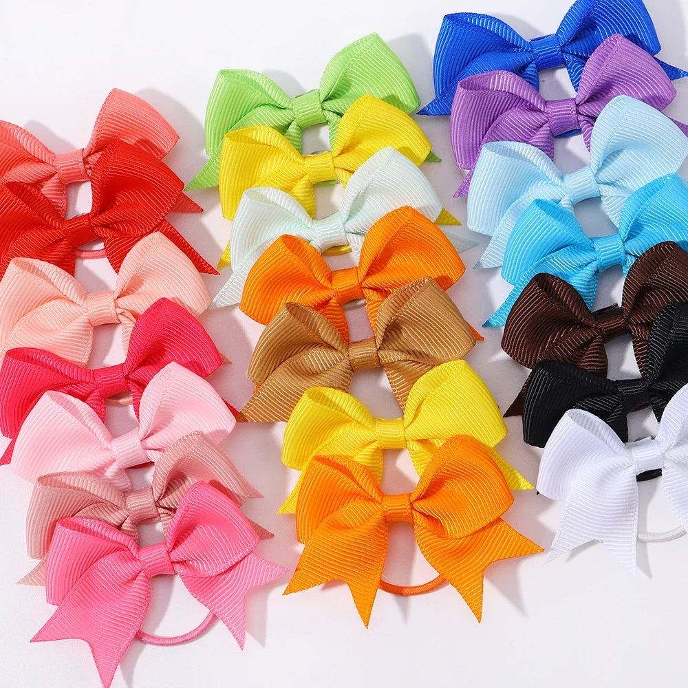 10Pcs Bows Elastic Hair rubber band Hair Ties Ribbon Pigtail Grosgrain Hair accessories girl Baby Gift bands for children