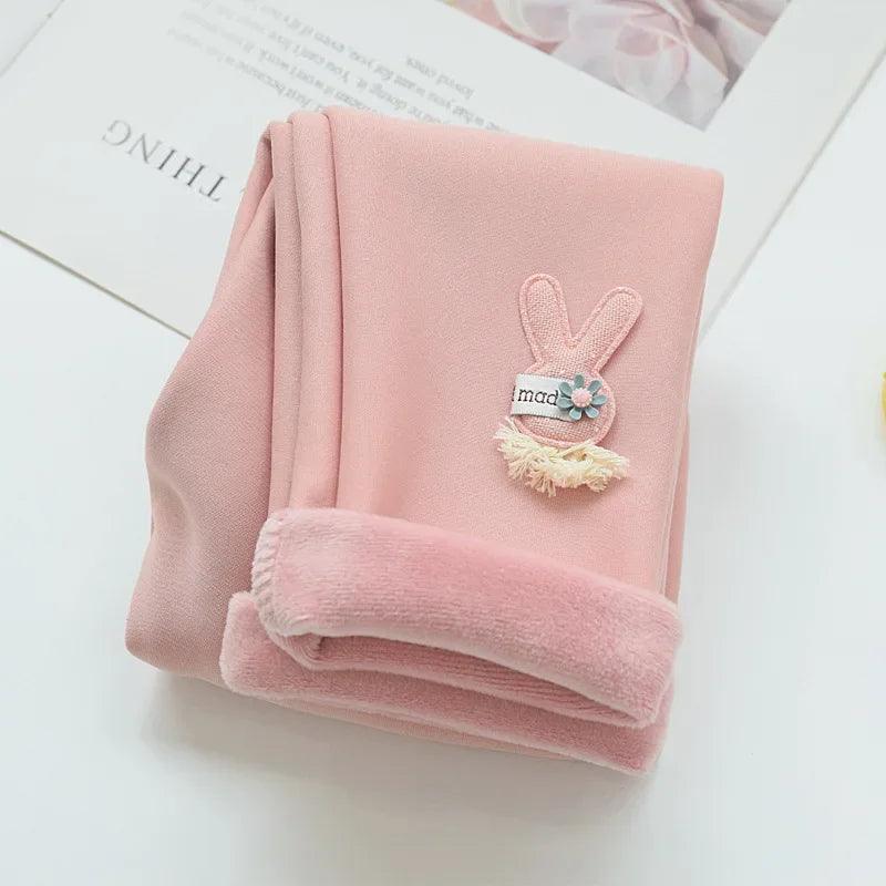 Autumn Winter Baby Girls Leggings Thick Warm Cute Rabbit Pants Kid Girl Plus Velvet Pants Children Solid Trousers 2-8Years - Jess Deals