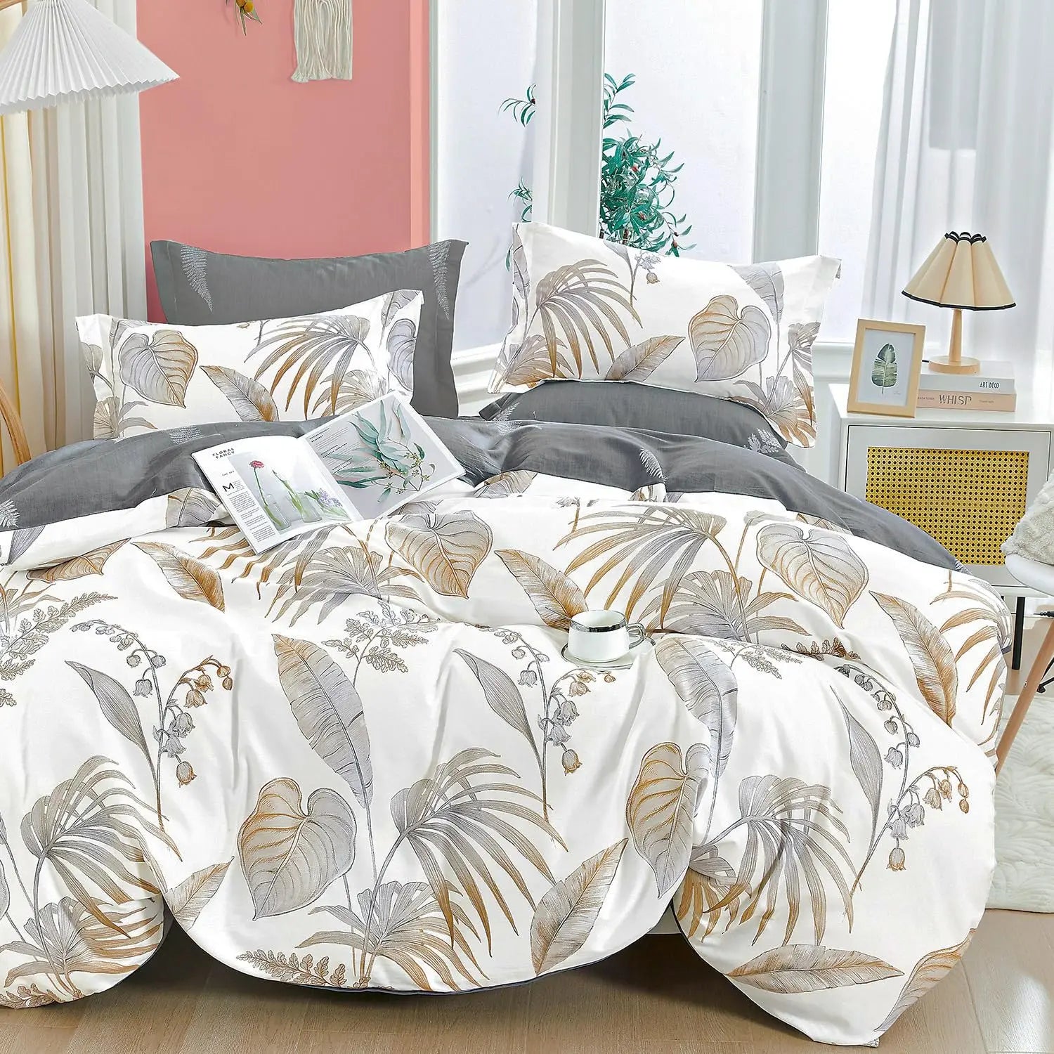 Lightweight 3-piece Quilts Bedding Sets Red Blue Floral Prints Double Sided Quilt Cover Set