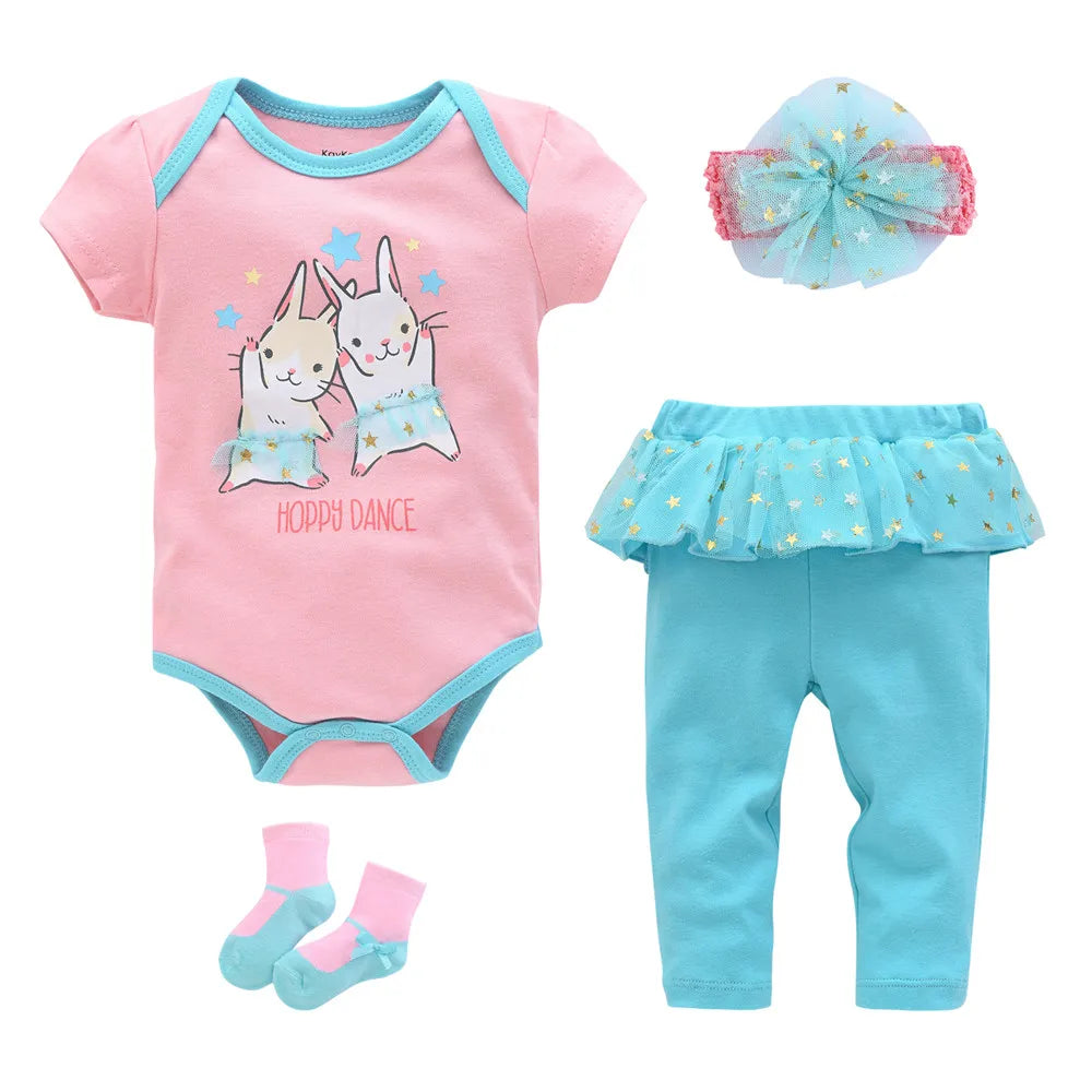 Newborn Baby Boy Clothes Set Green Dinosaur Romper + Hat + Pants + Shoes 4pcs Clothing Suit