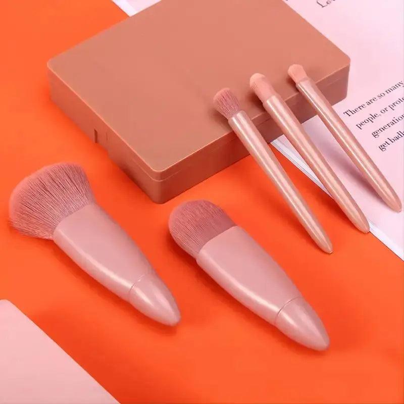 5pcs Travel Size Makeup Brushes Set Mini Makeup Brushes, Small Complete Function Cosmetic Brushes Kit With Case And Mirror Perfe - Jess Deals