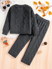 Spring and autumn girls fashion 2 sets dark grey knitted round neck long sleeve + knitted straight pants