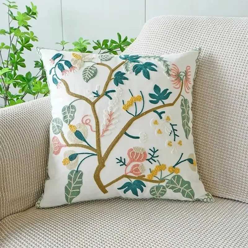45X45CM Flower Embroidered Throw Pillow Cover Plant Towel Modern Stamping Waist Cushion Cover Decor Home Decorative Pillowcase