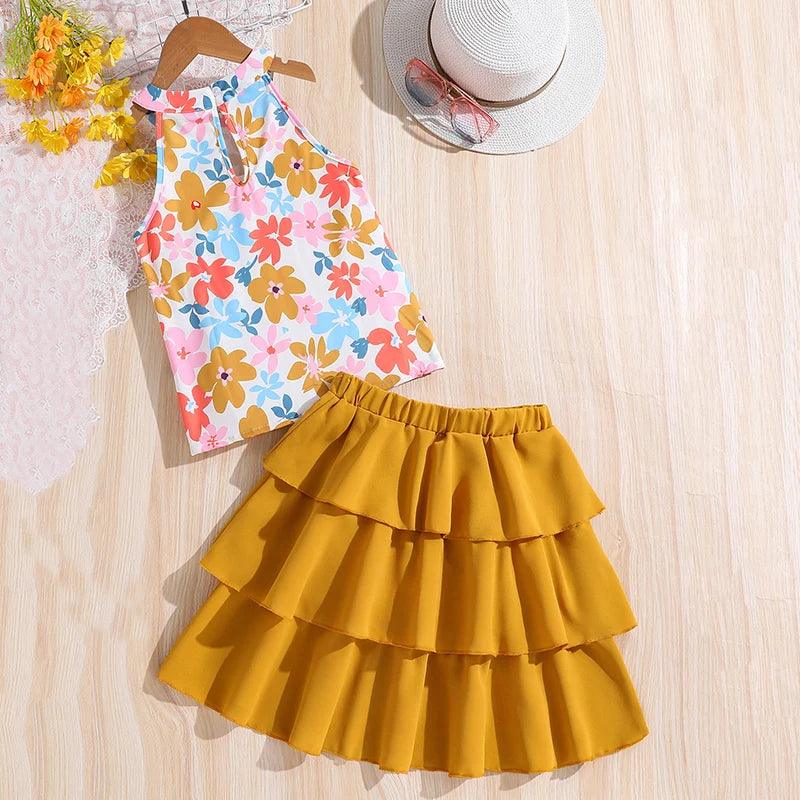 Girls Printed Sleeveless Top And Solid Color Outfit - Jess Deals