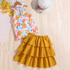 Girls Printed Sleeveless Top And Solid Color Outfit - Jess Deals