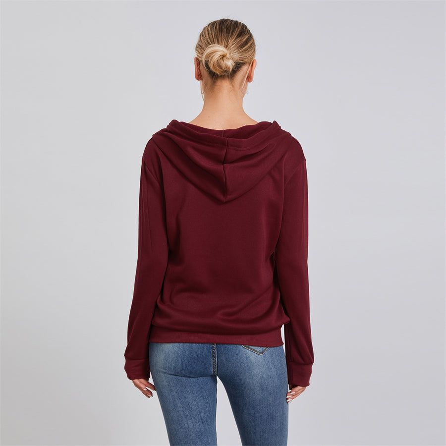 wsevypo Autumn Casual Sporty Hoodies Women's Long Sleeve Zip-up Hooded Sweatshirts with Front Pockets Street Workout Outwear