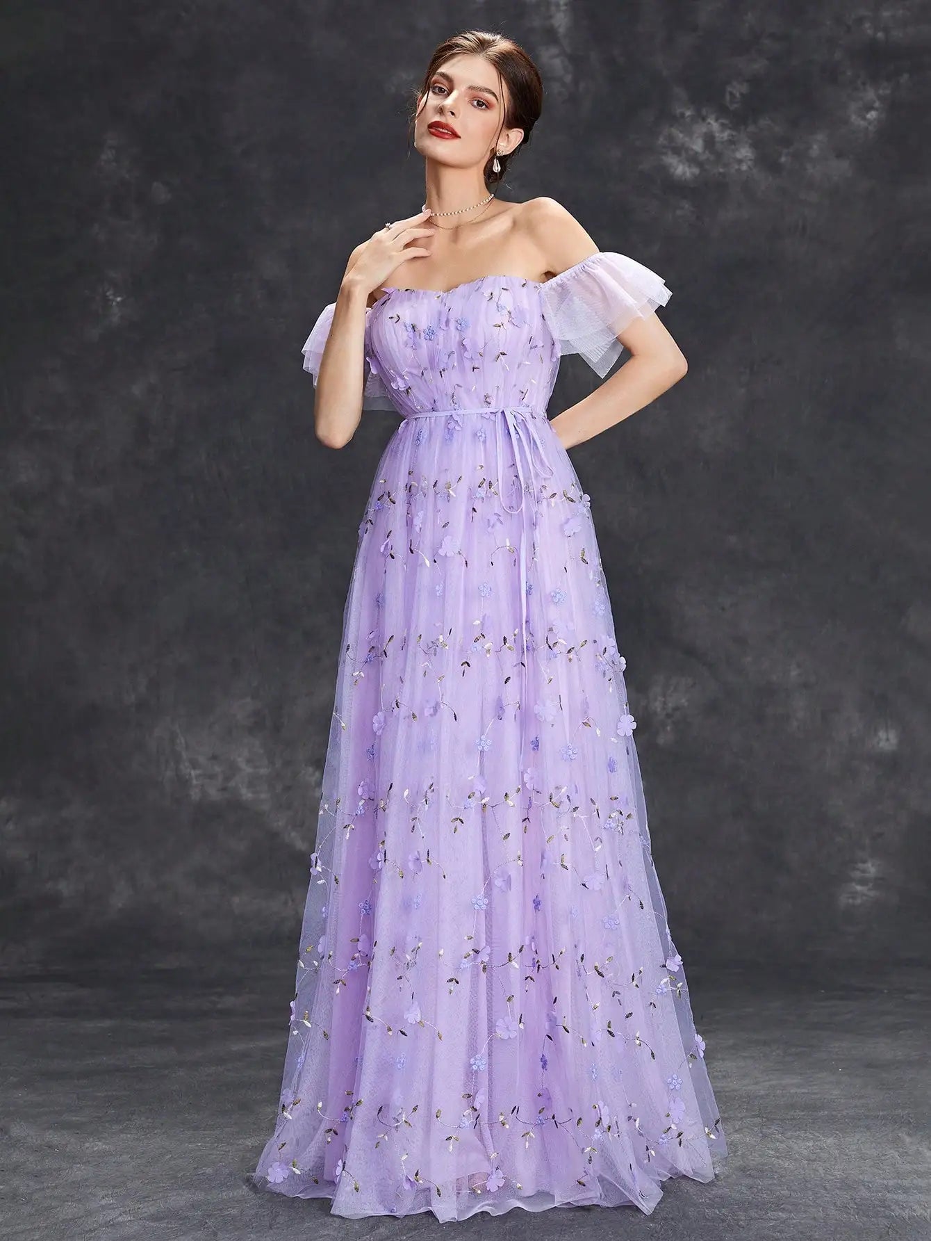 Mgiacy Line collar three-dimensional embroidery lace lace lace lace big swing wedding evening dress ball dress party dress