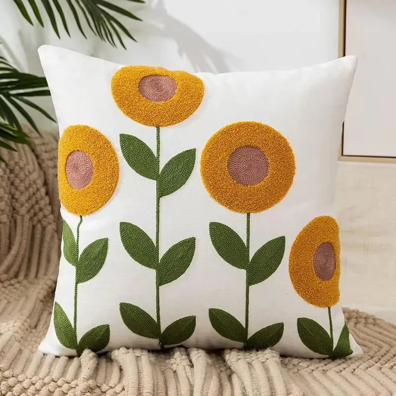 45X45CM Flower Embroidered Throw Pillow Cover Plant Towel Modern Stamping Waist Cushion Cover Decor Home Decorative Pillowcase