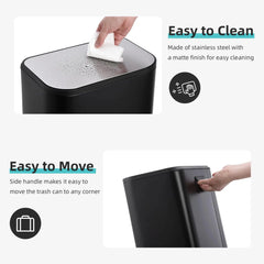Bathroom Trash Can, 3.2 Gallon Stainless Steel Garbage Can with Lid, Rectangular Small Step Waste Bin with Foot Pedal Removable