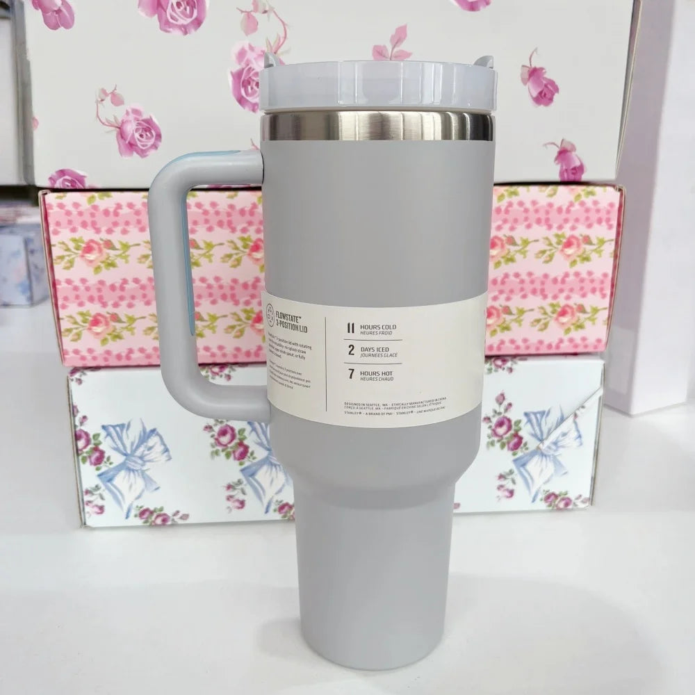 40oz Insulated Stainless Steel Cup with Handle and Straw | Travel Cup Holder | BPA Free