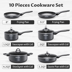 Induction Cookware Pots and Pans Set 10 Piece, BEZIA Dishwasher Safe Nonstick Cooking Pans, Stay-Cool Bakelite Handle - Jess Deals