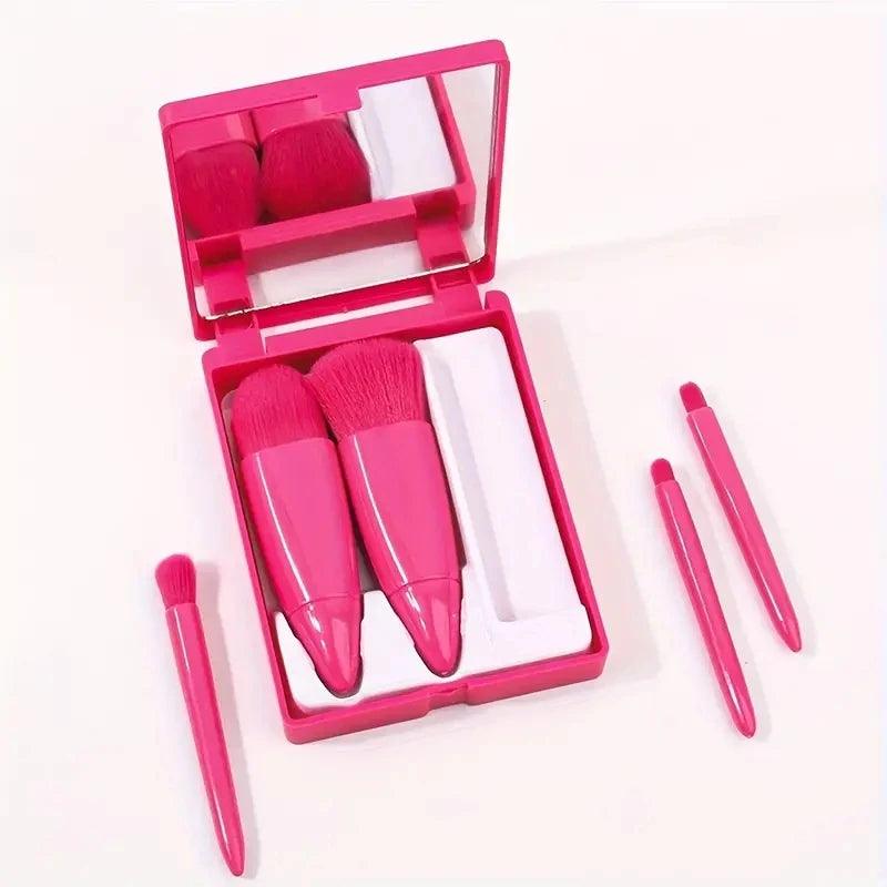 5pcs Travel Size Makeup Brushes Set Mini Makeup Brushes, Small Complete Function Cosmetic Brushes Kit With Case And Mirror Perfe - Jess Deals