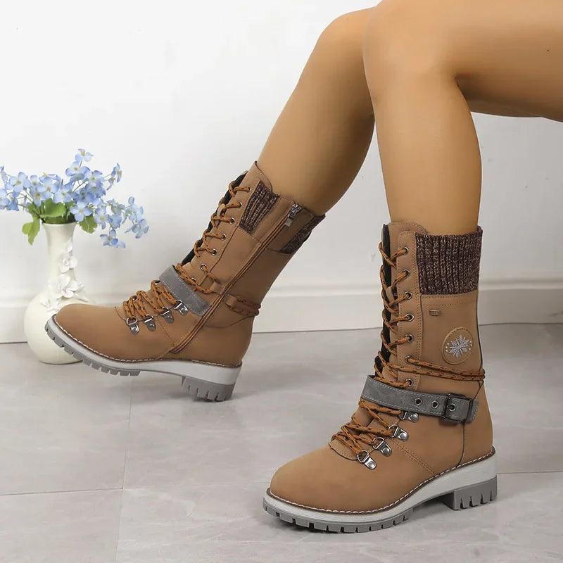 Women's Solid Color Fuzzy Boots, Soft Sole Chunky Heel Fleece Lining Boots, Winter Non-slip Snow Boots