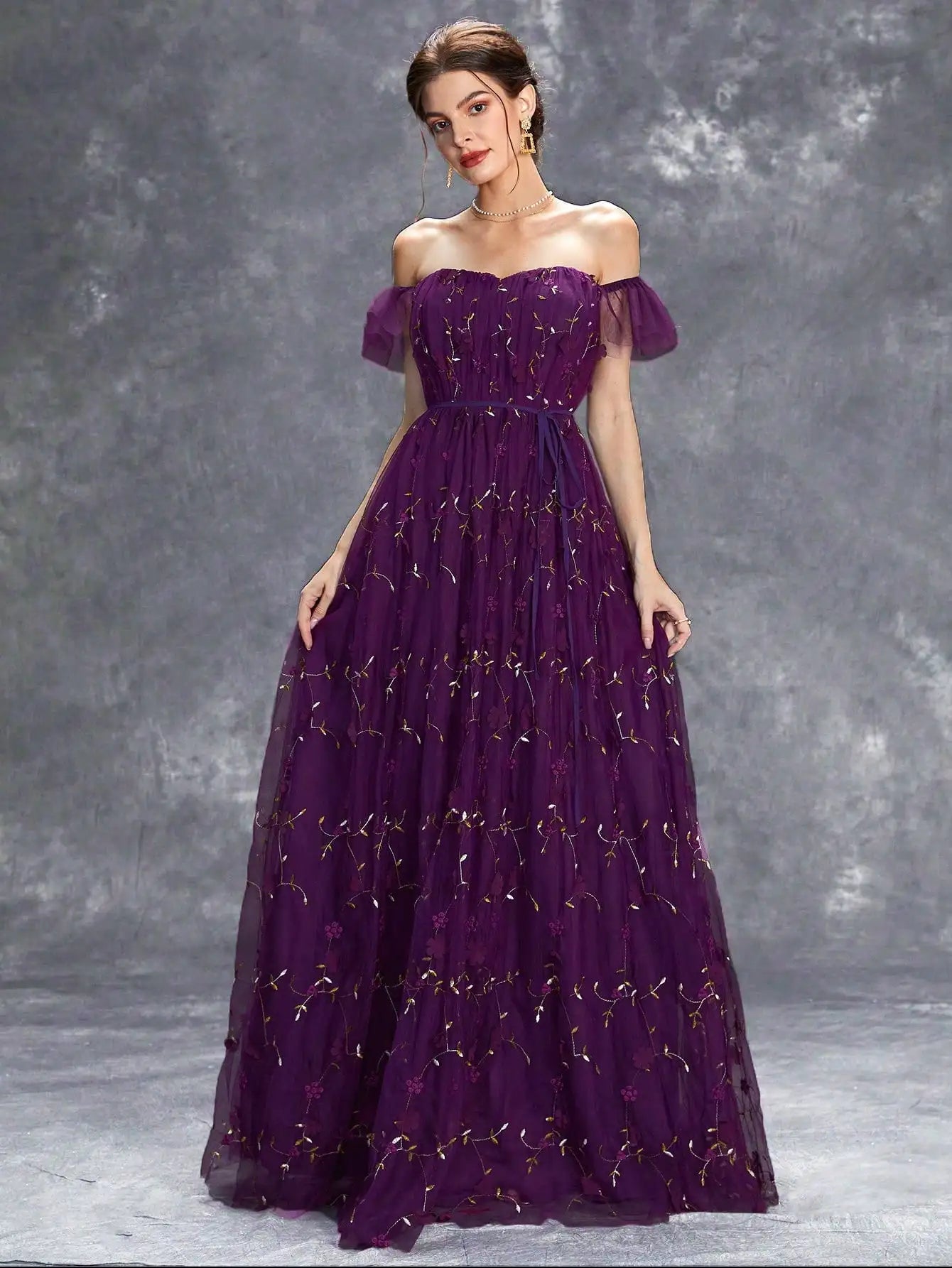 Mgiacy Line collar three-dimensional embroidery lace lace lace lace big swing wedding evening dress ball dress party dress