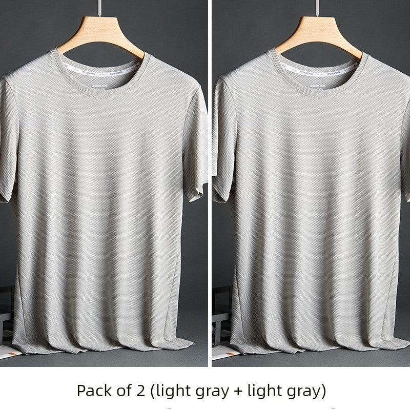 Silk Quick-Drying Middle-Aged round Neck Short-Sleeved T-shirt