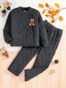 Spring and autumn girls fashion 2 sets dark grey knitted round neck long sleeve + knitted straight pants