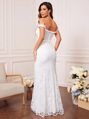Mgiacy V-neck lace belt fishtail dress Evening gown Ball dress Party dress Bridesmaid dress - Jess Deals
