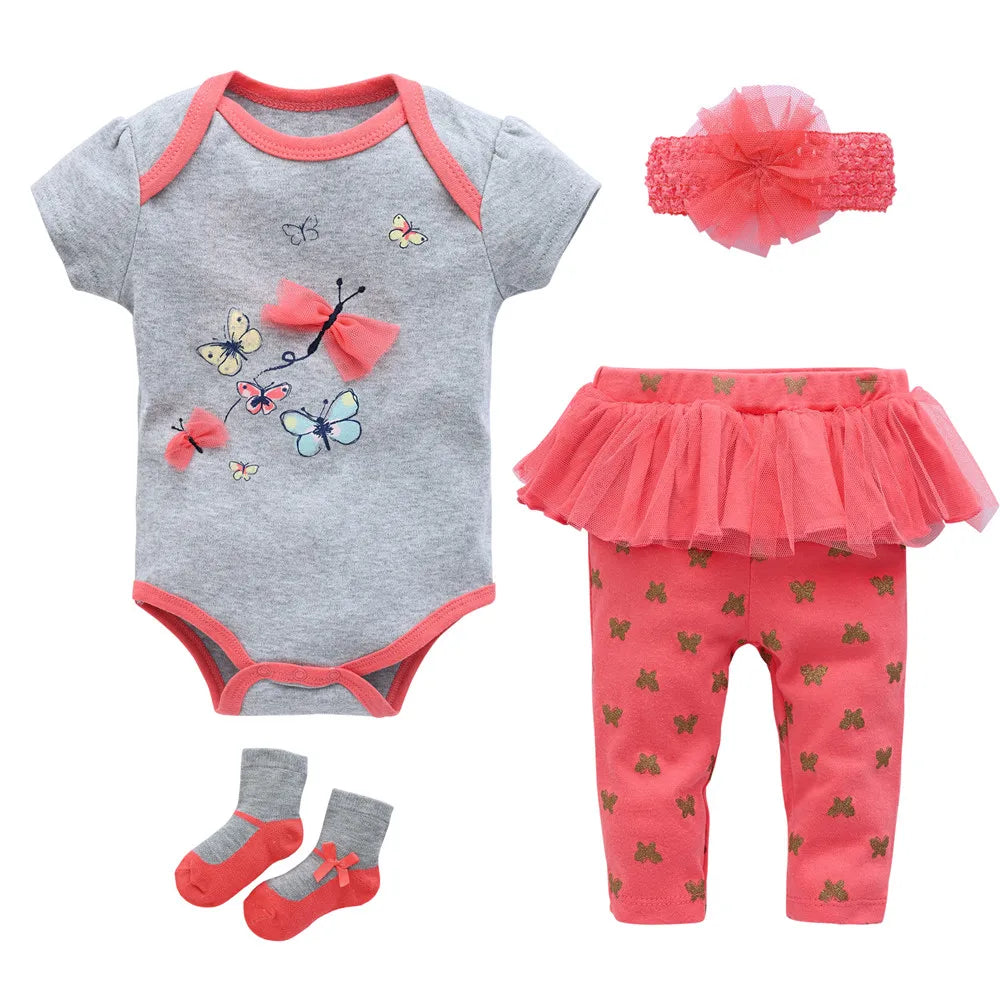 Newborn Baby Boy Clothes Set Green Dinosaur Romper + Hat + Pants + Shoes 4pcs Clothing Suit
