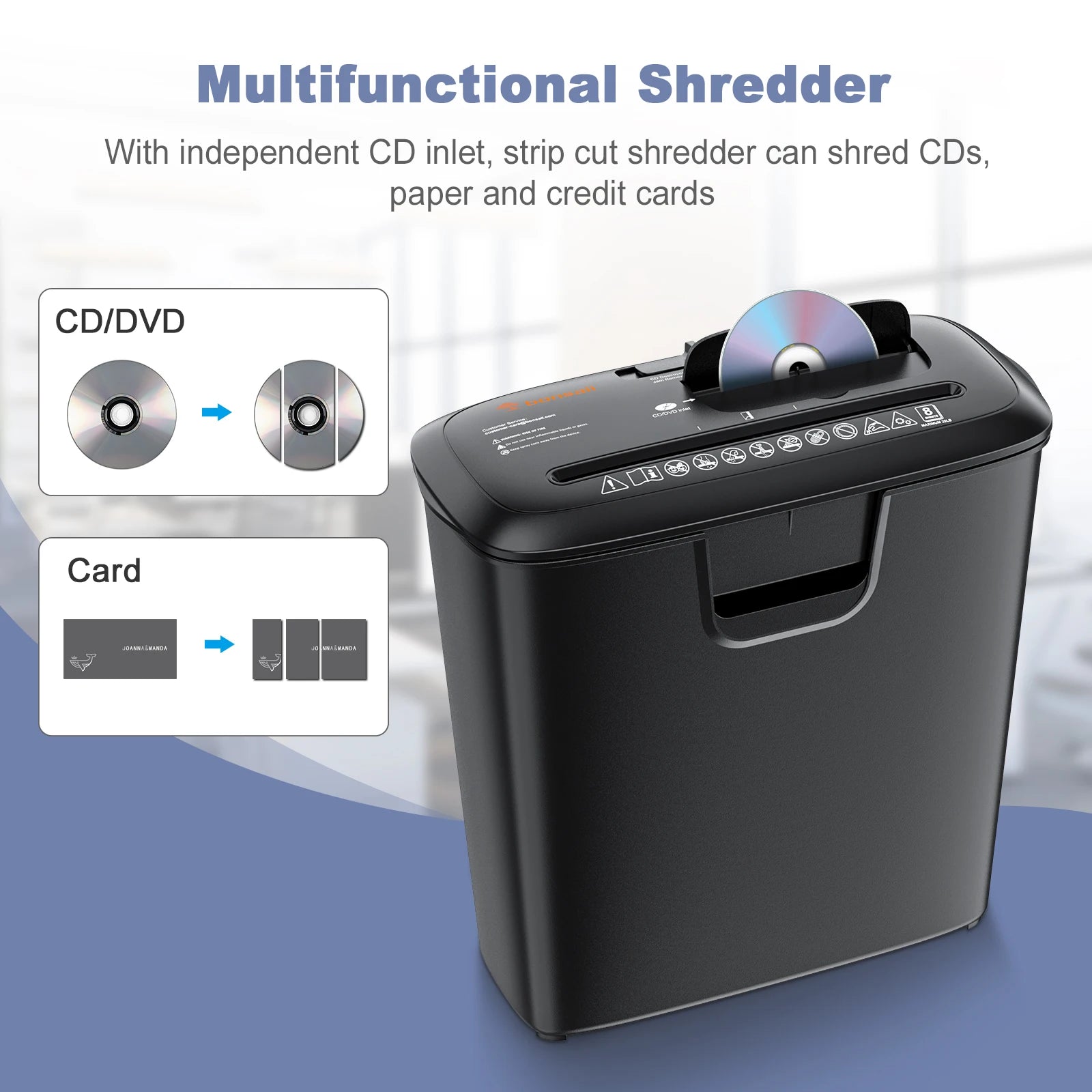 Bonsaii Paper Manual Reversal 8-Sheet Strip Cut Shredder for Home Use, CD/Credit Card Shredder Machine with 3.4 Gallons