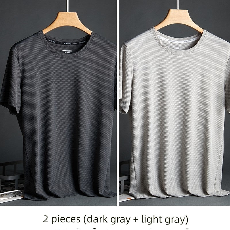 Silk Quick-Drying Middle-Aged round Neck Short-Sleeved T-shirt