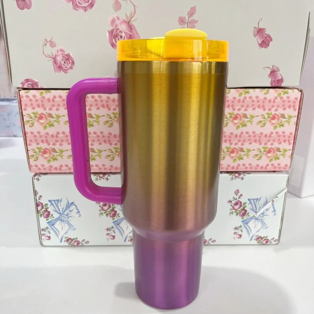 40oz Insulated Stainless Steel Cup with Handle and Straw | Travel Cup Holder | BPA Free