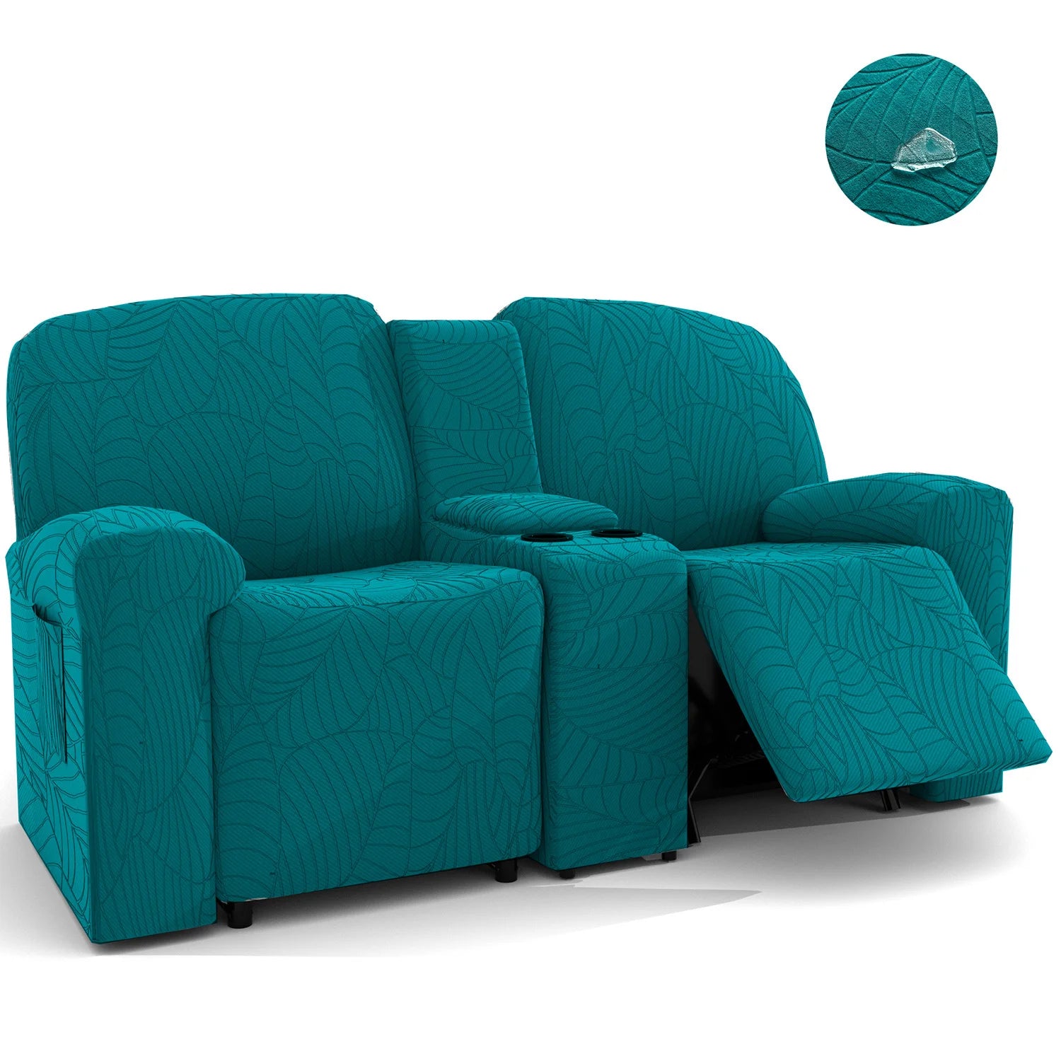6Pcs/Set Water Resistant Leaf Texture Jacquard Stretch Recliner Loveseat Center Console Sofa Cover Spandex 2 Seater Sofa Cover