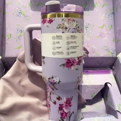 40oz Insulated Stainless Steel Cup with Handle and Straw | Travel Cup Holder | BPA Free