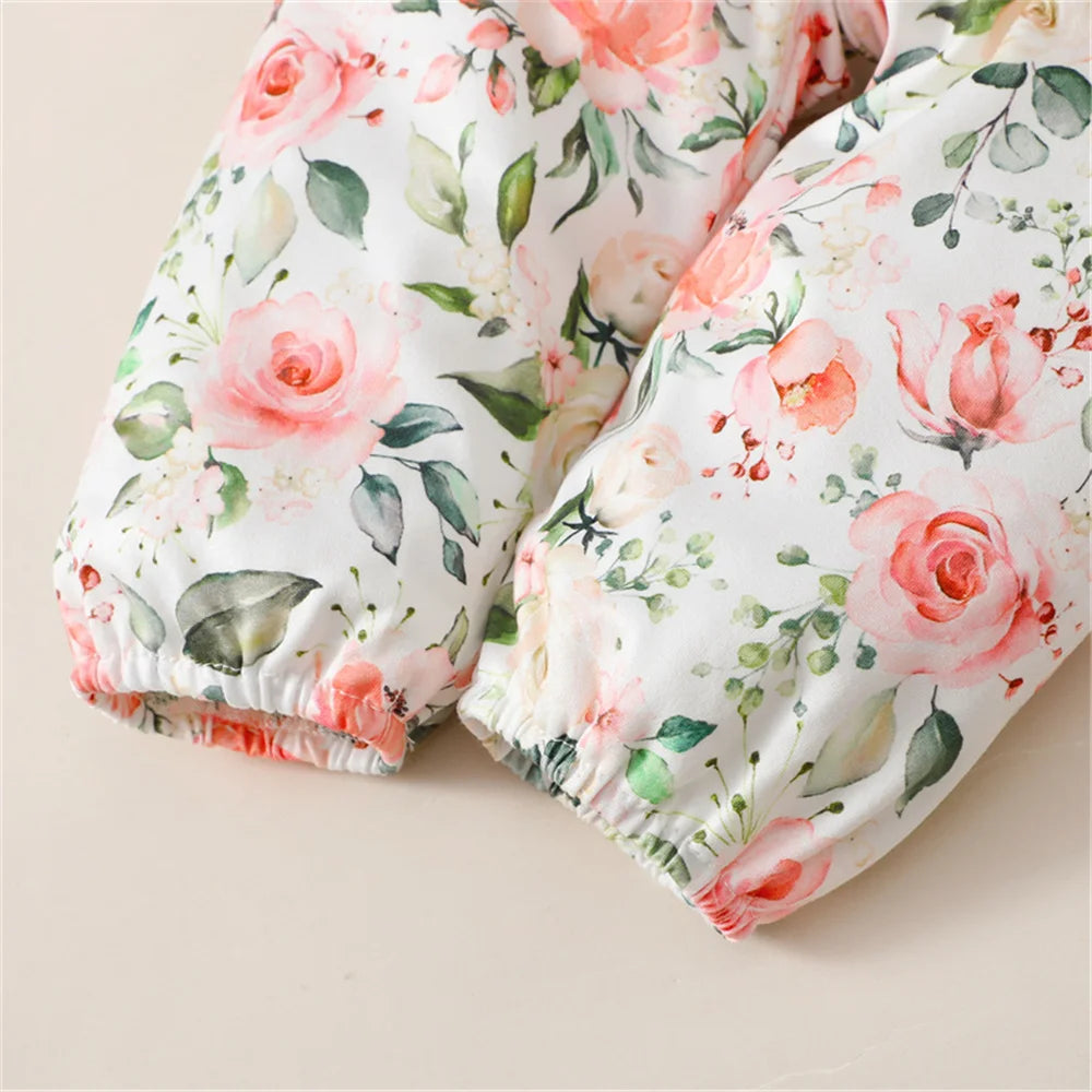 3PCS Baby Girl Clothes Set Long Sleeve Romper Top+Flowers Pant+Headband Spring&Autumn Lovely Outfit for Toddler Girl 0-18 Months - Jess Deals
