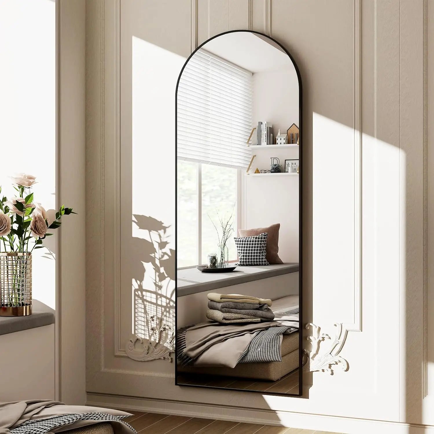 64"x21" Full Length Mirror Arched Full Mirror Free Standing Leaning Mirror Wall-Mounted Mirror Aluminum Frame Modern Mirrors
