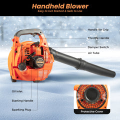 Handheld Gas Blower 2-Stroke Gas Powered Leaf Blower 750W 25.4cc Gasoline Grass Sweeper for Lawn Care Snow Blowing Yard Clean