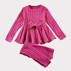 Autumn Girl Casual Set, Solid Color Bow Decoration Top and Slim Pants - Jess Deals