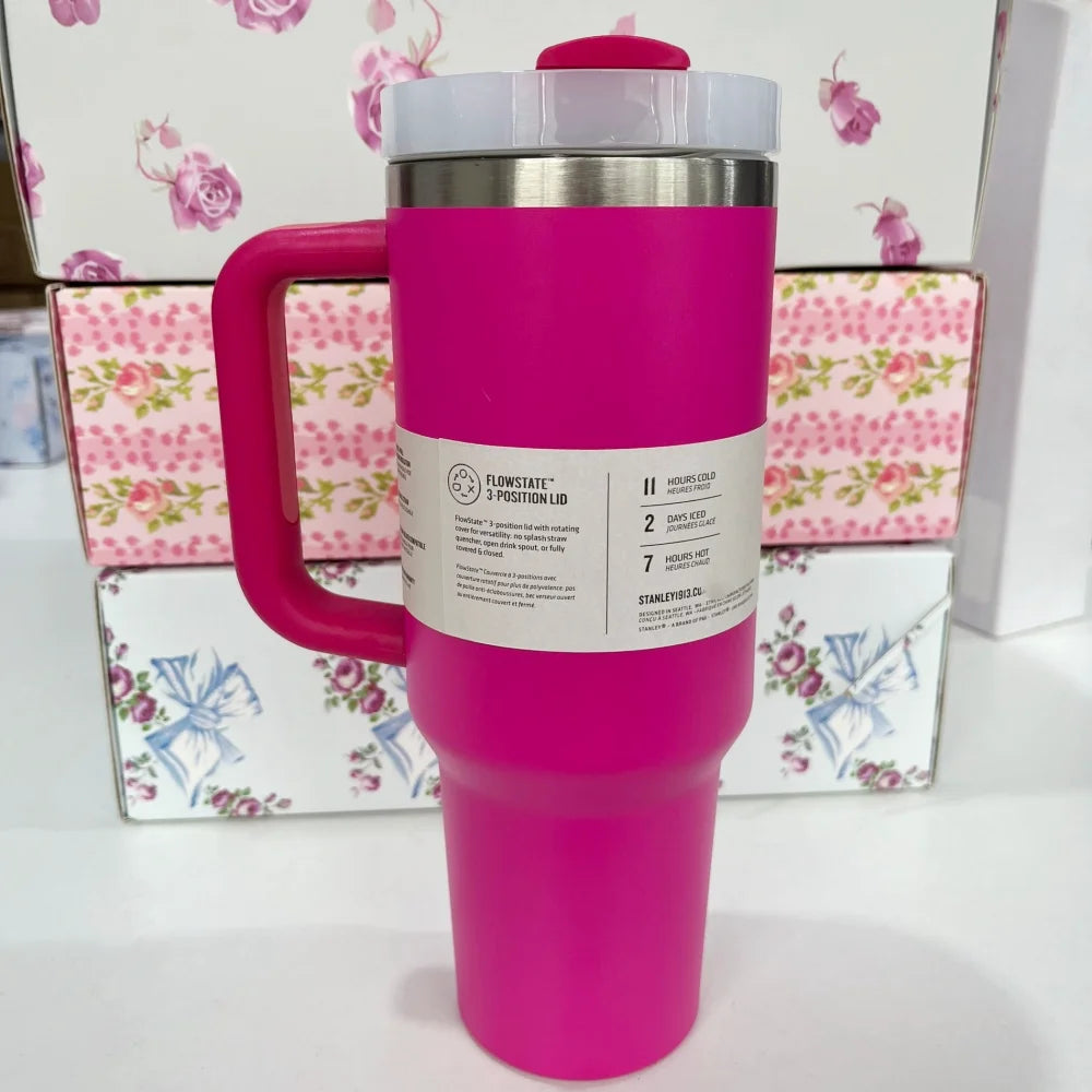 40oz Insulated Stainless Steel Cup with Handle and Straw | Travel Cup Holder | BPA Free