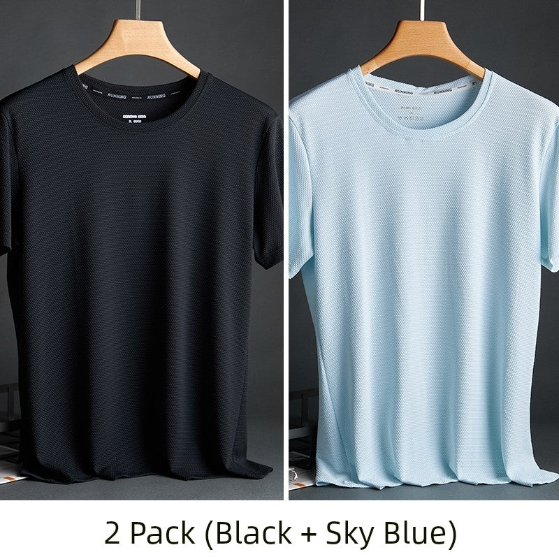 Silk Quick-Drying Middle-Aged round Neck Short-Sleeved T-shirt